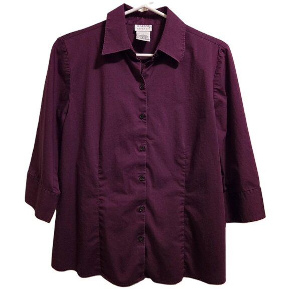 George Stretch Button Down Blouse Purple Grape Great Condition Women's Size M - Picture 1 of 5